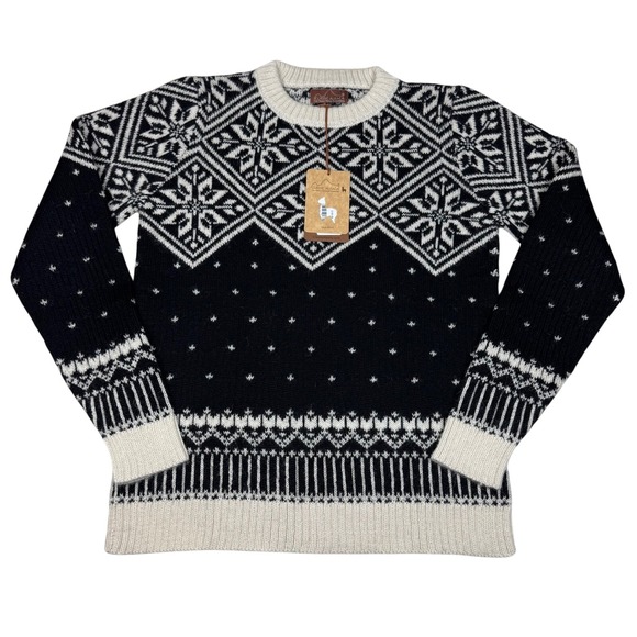 NEW Classic Alpaca Superfine Sweater Nordic Fair Isle Ebony Black Cream Medium - Picture 1 of 9